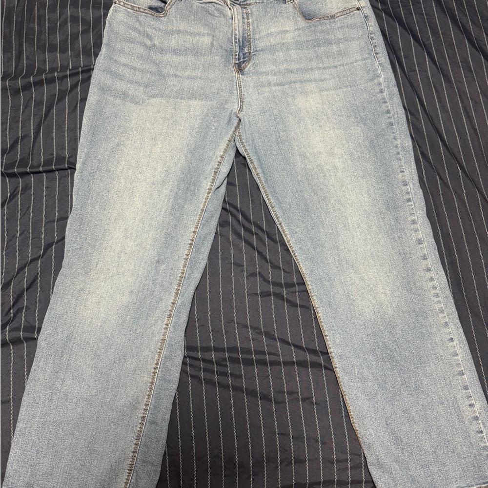 Blue Straight Leg Jeans with Faded Wash